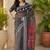 Black linen digital print work saree with unstitched blouse piece