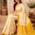 White yellow linen digital print work saree with unstitched blouse piece