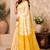 White yellow linen digital print work saree with unstitched blouse piece