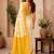 White yellow linen digital print work saree with unstitched blouse piece
