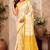 White yellow linen digital print work saree with unstitched blouse piece