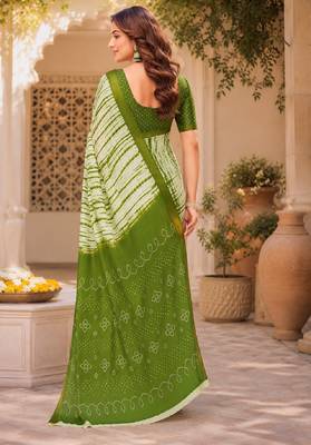White mehendi linen digital print work saree with unstitched blouse piece 3