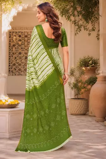 White mehendi linen digital print work saree with unstitched blouse piece
