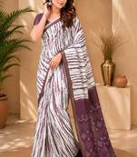 White wine linen digital print work saree with unstitched blouse piece