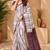 White wine linen digital print work saree with unstitched blouse piece