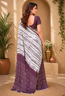 White wine linen digital print work saree with unstitched blouse piece 3