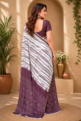White wine linen digital print work saree with unstitched blouse piece