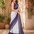 White purple linen digital print work saree with unstitched blouse piece