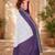 White purple linen digital print work saree with unstitched blouse piece