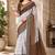 White brown linen digital print work saree with unstitched blouse piece