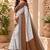 White brown linen digital print work saree with unstitched blouse piece