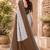 White brown linen digital print work saree with unstitched blouse piece