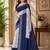 White blue linen digital print work saree with unstitched blouse piece