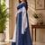 White blue linen digital print work saree with unstitched blouse piece