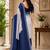 White blue linen digital print work saree with unstitched blouse piece