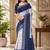 White blue linen digital print work saree with unstitched blouse piece