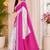 White pink linen digital print work saree with unstitched blouse piece
