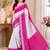 White pink linen digital print work saree with unstitched blouse piece