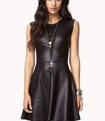 Women’s genuine lambskin black leather sleeveless shift mini dress