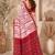 White red linen digital print work saree with unstitched blouse piece