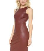 Women’s genuine lambskin mini dress maroon leather bodycon sleeveless