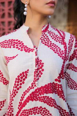 White floral printed cotton stitched co-ord set for women 1
