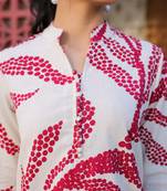 White floral printed cotton stitched co-ord set for women