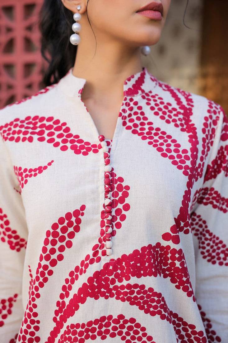 White floral printed cotton stitched co-ord set for women