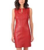Women’s genuine lambskin red leather bodycon mini dress