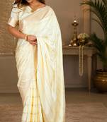 White silk with zari weave work saree with unstitched blouse piece