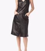 Women’s sleeveless genuine lambskin leather bodycon dress