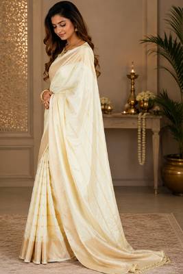 White silk with zari weave work saree with unstitched blouse piece 2