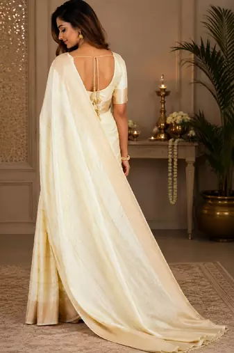 White silk with zari weave work saree with unstitched blouse piece