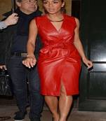 Women’s redcolor sleeveless bodycon mini dress genuine soft pure napa leather