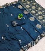 Blue silk with zari weave work saree with unstitched blouse piece