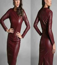 Genuine lambskin maroon dresswomen’s full sleeve bold dress
