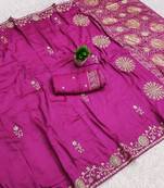 Pink satin with zari embrodery work saree with unstitched blouse piece