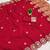 Red satin with zari embrodery work saree with unstitched blouse piece