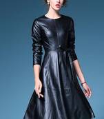 Women’s genuine lambskin blackbodycon mini dress full sleeve