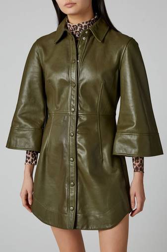 Women’s lambskin leather rich olive dressa-line/bell shape sleeves