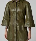 Women’s lambskin leather rich olive dressa-line/bell shape sleeves