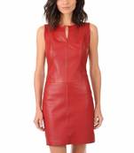 Women’s red lambskin leather sleeveless a-line dress