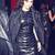 Women’s lambskin leather paneled bandage dress round crew neck sleeveless