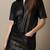 Women’s black shirt half sleeve lambskin leather with button