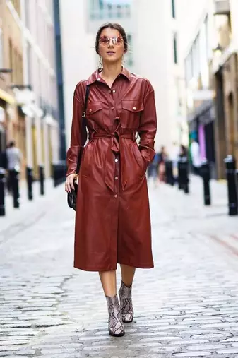 Genuine lambskin burgundy dresswith buttom & belt detail