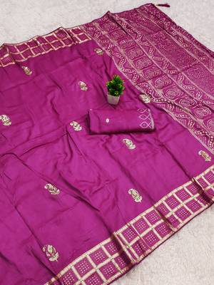 Pink satin with zari embrodery work saree with unstitched blouse piece 1