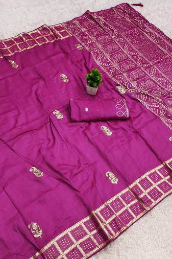 Pink satin with zari embrodery work saree with unstitched blouse piece