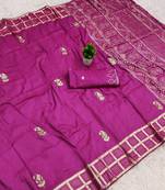 Pink satin with zari embrodery work saree with unstitched blouse piece