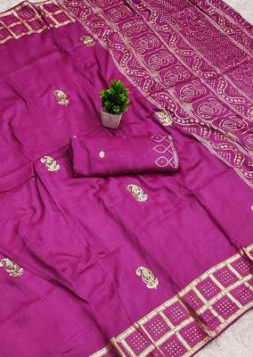 Pink satin with zari embrodery work saree with unstitched blouse piece 2