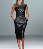 Women’s genuine lambskin black dressside pocket dress